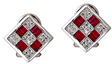 Diamond and Baguette Ruby Earrings - 14K White Gold