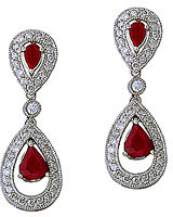 Ruby and Diamond Antique Dangle Earrings - 14K White Gold