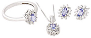 Tanzanite and Diamond Flower Ring - Earring - and Pendant Set