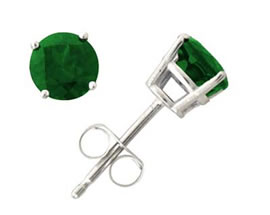 Emerald Stud Earrings, 14K White Gold