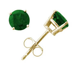Emerald Stud Earrings, 14K Gold