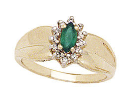 10K Gold Emerald and Diamond Precious Flower Ring