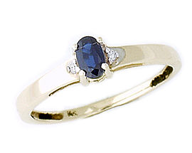 14K Gold Classic Sapphire and Diamond Yellow Gold Ring