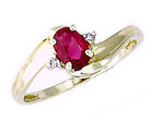 14k Gold Ruby Gemstone And Diamond Wave Ring