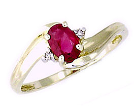 14K Gold Ruby Gemstone and Diamond Wave Ring