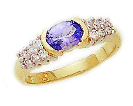 14K Gold Tanzanite and 1/4 Carat Diamond Half Bezel Ring
