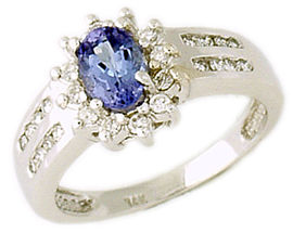 14K White Gold Tanzanite and .35 Carat Diamond Ring