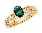 14K Gold Double Channel Diamond and Emerald Ring