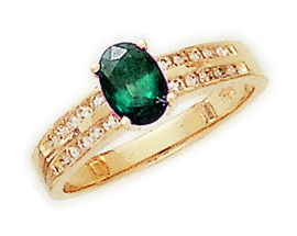 14K Gold Double Channel Diamond and Emerald Ring