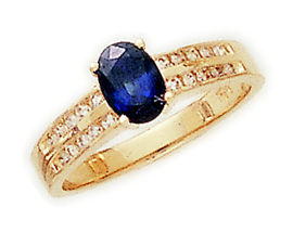 14K Gold Double Channel .20 Carat Diamond and Sapphire Ring