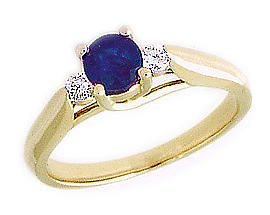 14K Gold Three Stone Sapphire and Diamond Ring