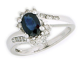 14K White Gold 1 Carat Sapphire and 0.45 Carat Diamond Flower Twist Ring
