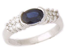 14K White Gold 1 Carat Sapphire and 1/4 Carat Diamond Half Bezel Ring