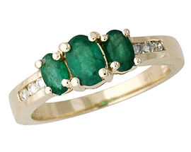 Emerald and 6 Diamond Baguette Ring - 14K Gold