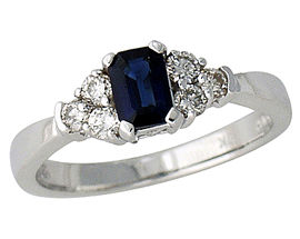 Sapphire and Diamond Ring - 14K White Gold - w/ 0.36 Carat of Diamonds