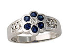 Sapphire and Diamond Flower Ring - 14K White Gold