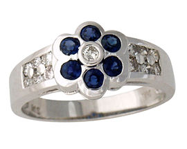 Sapphire and Diamond Flower Ring - 14K White Gold