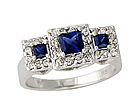 Square Sappphire and Diamond Ring - 14K White Gold