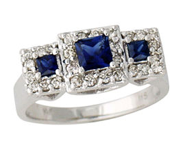 Square Sappphire and Diamond Ring - 14K White Gold