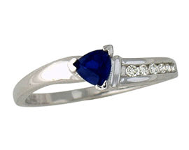 Triangle Cut Sapphire and Diamond Ring - 14K White Gold