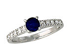 Carved Sapphire and 0.30 Carat Diamond Ring - 14K White Gold