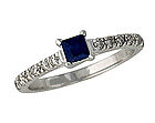 Carved Sapphire and 1/4 Diamond Ring - 14K White Gold