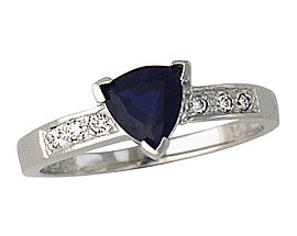 Trillion Cut Sapphire and Diamond Ring - 14K White Gold