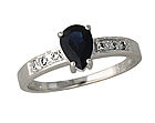 Pear Shaped Sapphire and Diamond Ring - 14k White Gold