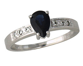 Pear Shaped Sapphire and Diamond Ring - 14k White Gold