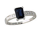 Emerald Cut Sapphire and Diamond Ring - 14K White Gold