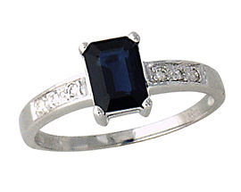 Emerald Cut Sapphire and Diamond Ring - 14K White Gold