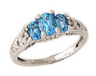 14K White Gold Blue Topaz and Diamond Gold Art Deco Ring