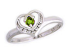14K White Gold Peridot and Diamond White Gold Heart Ring