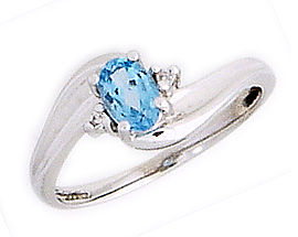 14K White Gold Blue Topaz and Diamond Wave Ring