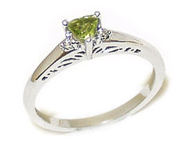 14K White Gold Antique Trillion Peridot and Diamond Ring