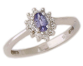14K White Gold Tanzanite and Diamond Flower Ring