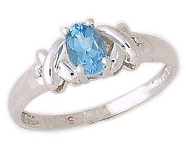 10K White Gold Blue Topaz and Diamond Ring