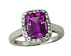 Antique-Etched Amethyst and Diamond Ring, 14K White Gold