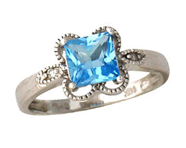 Blue Topaz and Diamond Filigree Ring - 14K White Gold