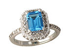 Blue Topaz Gemstone and Diamond Ring - 14K White Gold