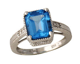 Blue Topaz and Diamond Filigree Ring - 14k White Gold