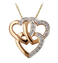 14K Rose Gold Triple Heart Diamond Pendant