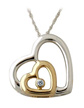 Two-Tone Dual Heart and Diamond Pendant in 14K Gold