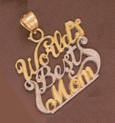 14K Two-Tone Gold World's Best Mom Pendant