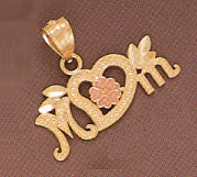 14K Gold Heart & Flower Mom Pendant