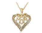 Ribbon Twist Diamond Heart Pendant 14K Yellow Gold