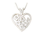 Diamond Flower and Heart MOM Pendant 14K White Gold