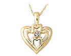 Diamond and Heart MOM Pendant 14K Yellow Gold