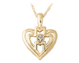 Diamond and Heart MOM Pendant 14K Yellow Gold