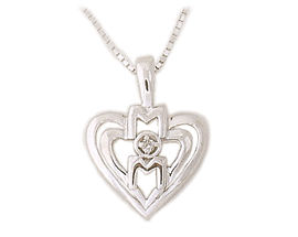 Diamond and Heart MOM Pendant 14K White Gold